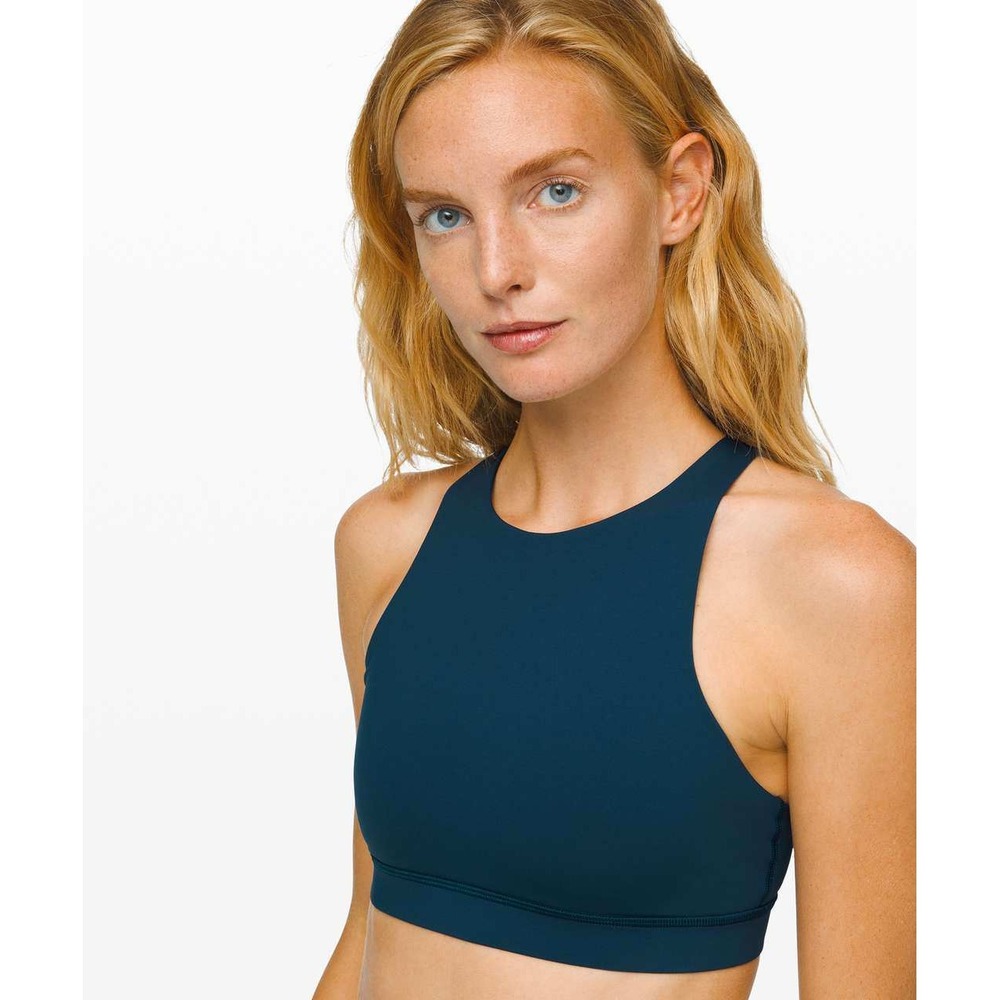 Lululemon Athletica High Neck Crop Energy Sports Bra Night Diver Women's Size 6